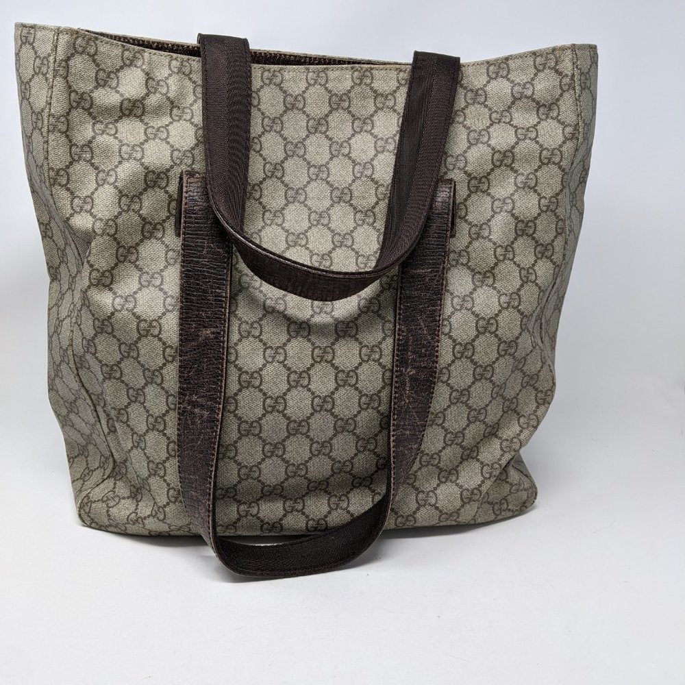 GUCCI PVC Beige & Dark Brown Two Pocket Tote Bag - Picture 5 of 16